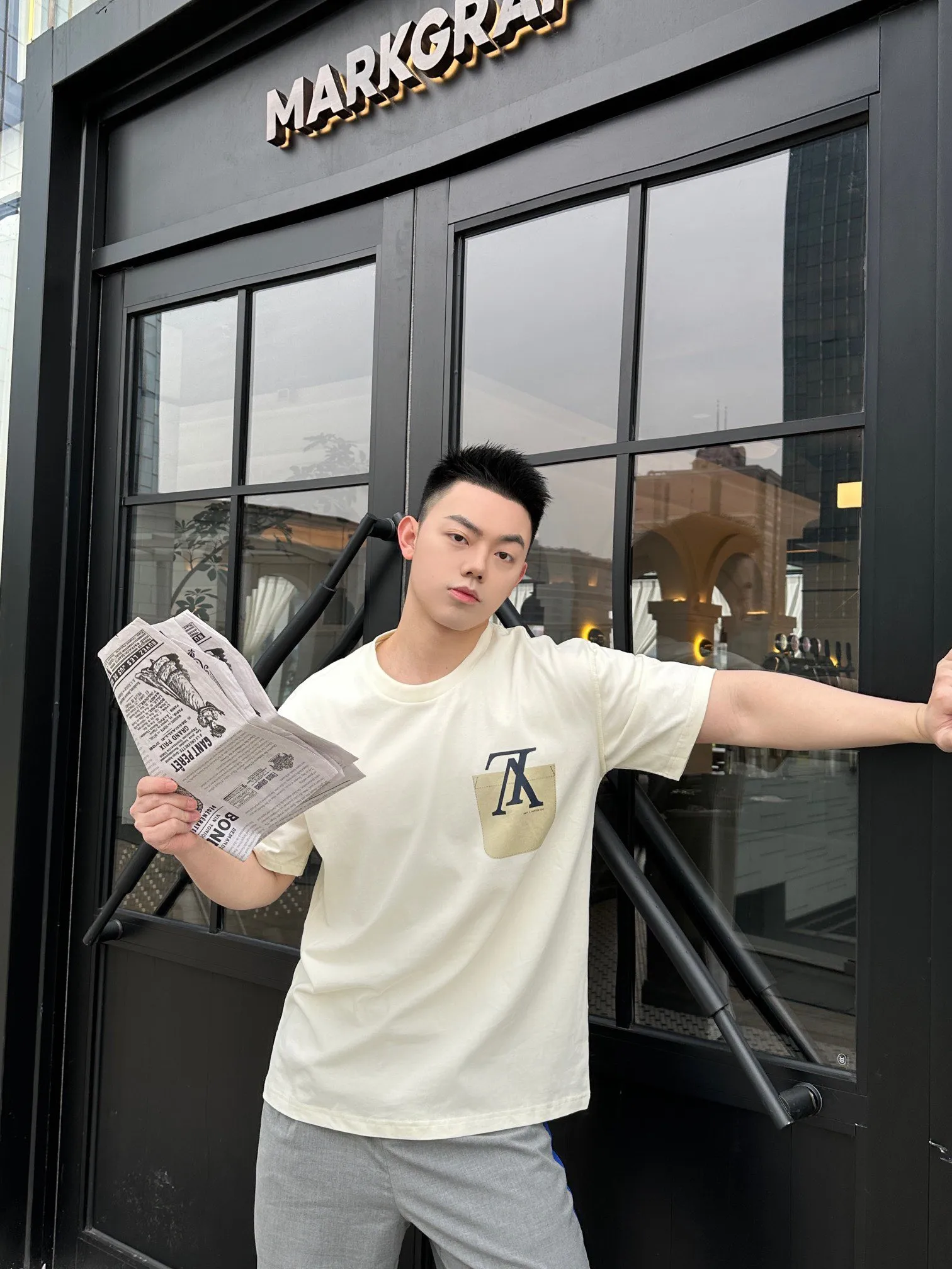 Louis Vuitton/Louis Vuitton 22ss fake pocket letter printed short sleeves